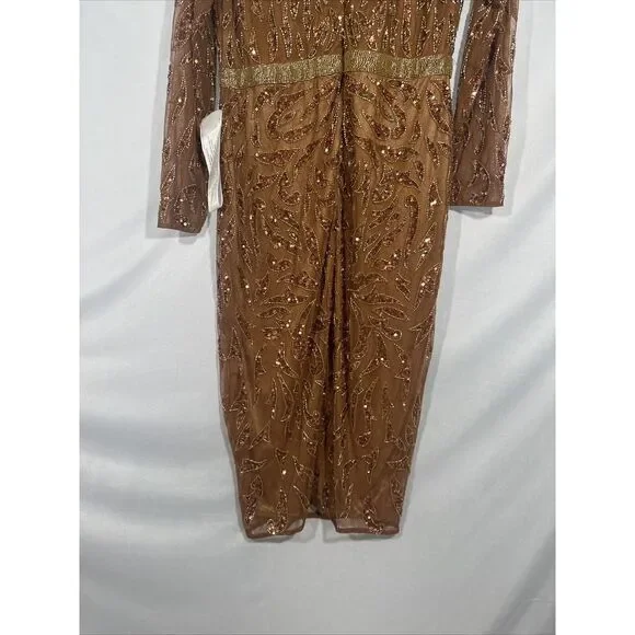 NWT Mac Duggal‎ [ 16W ] 5518 Embellished Long Sleeve High Neck Dress Copper - Picture 11 of 12